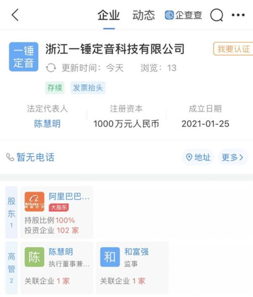 阿里進(jìn)軍資產(chǎn)評估領(lǐng)域，成立浙江一錘定音科技公司布局咨詢策劃服務(wù)